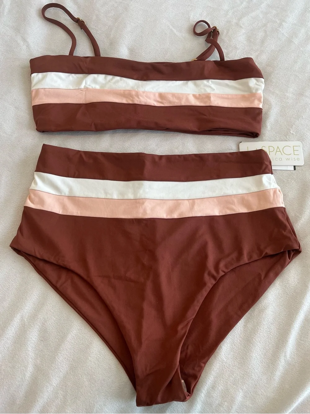 L*Space Bikini Set Rebel Stripe Top & High Waist Portia Bottom Large Resortwear